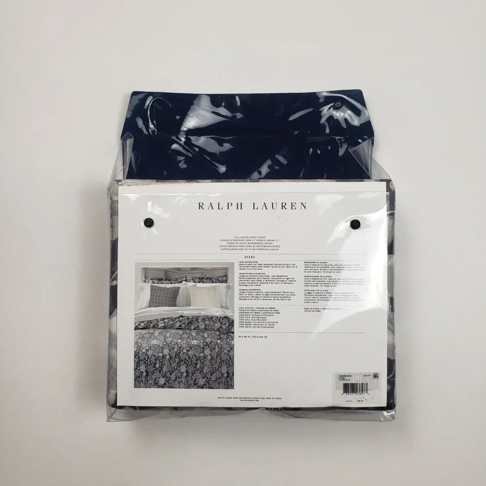 Ralph Lauren Home Avery Full/Queen Duvet Cover Grey Floral Chrysanthemum Heather